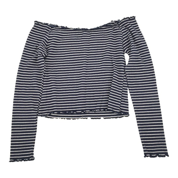 NWT Arizona Jean Co Striped Long Sleeve Crop Top Size Large Womens Blue White L - Picture 2 of 7